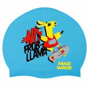 Шапочка для плавания силиконовая юниорская MadWave Junior LLAMA M057910 цвет голубой