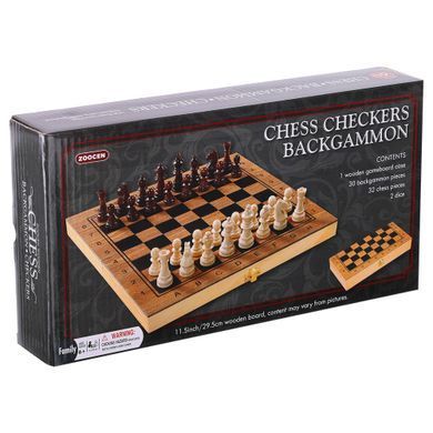 Шахматы шашки нарды 3 в 1 набор настольных игр деревянные ZOOCEN ZC7230 размер 29см x 29см х 2,5см