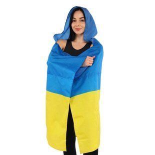 Флаг-плащ для футбольных болельщиков с капюшоном Украина Zelart FB-7654-UKR 150х90см