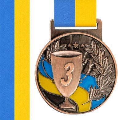 Медаль спортивна зі стрічкою Zelart UKRAINE з українською символікою C-6834 колір бронзовий