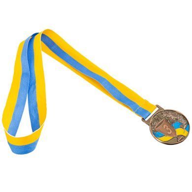 Медаль спортивна зі стрічкою Zelart UKRAINE з українською символікою C-6834 колір бронзовий