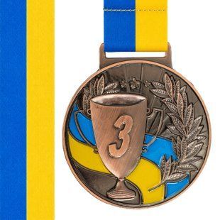 Медаль спортивна зі стрічкою Zelart UKRAINE з українською символікою C-6833 колір бронзовий