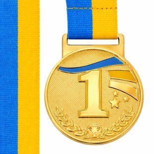 Медаль спортивна зі стрічкою Zelart UKRAINE з українською символікою C-6837 колір золотий