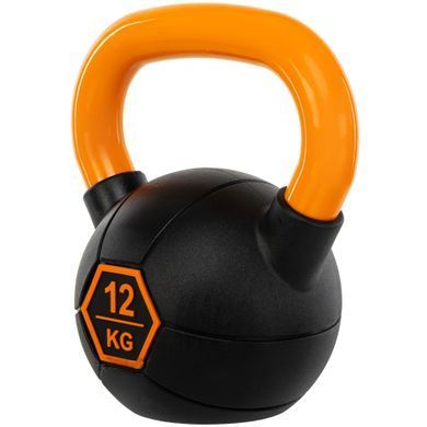 Гиря тренировочная цельная обрезиненная с окрашенной ручкой LiveUp Urethane competition kettlebell UAZE5336-12 вес 12кг черный-оранжевый