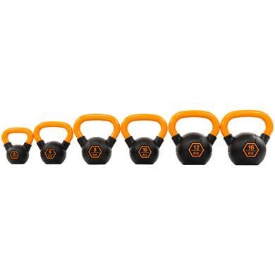 Гиря тренировочная цельная обрезиненная с окрашенной ручкой LiveUp Urethane competition kettlebell UAZE5336-12 вес 12кг черный-оранжевый