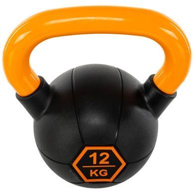 Гиря тренировочная цельная обрезиненная с окрашенной ручкой LiveUp Urethane competition kettlebell UAZE5336-12 вес 12кг черный-оранжевый