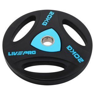Блины диски полиуретановые с тройным хватом и металлической втулкой LiveUp LP8020-20 &oslash;51мм 20кг черный