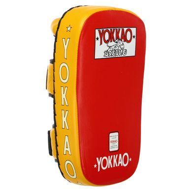 Тай-пэд ударный для Муай Тай изогнутый с ремнями и ручкой кожа YOKKAO Y-2022 цвет желтый-черный