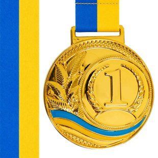 Медаль спортивна зі стрічкою Zelart UKRAINE з українською символікою C-6826 колір золотий