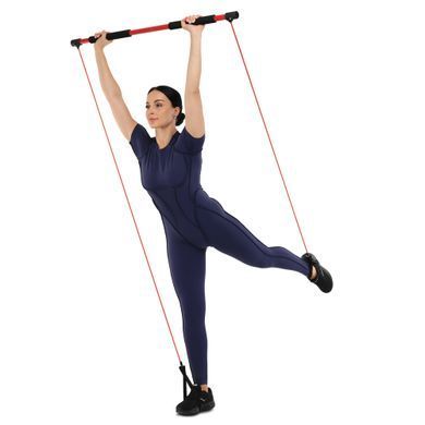 Палка гимнастическая с эспандерами Gym Stick для фитнеса Zelart F-932 1м черный-красный