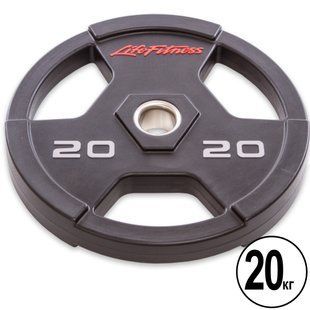 Блины диски полиуретановые с тройным хватом и металлической втулкой LIFE FITNESS SC-80154-20 51мм 20кг черный