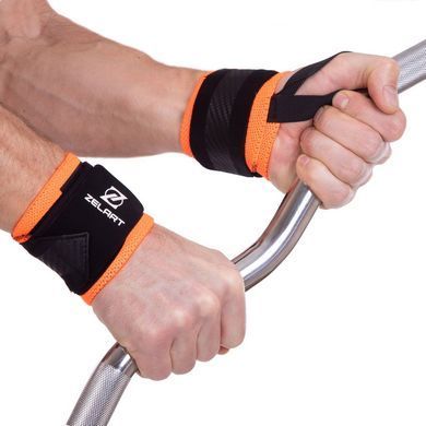 Бинты кистевые для жима STRENGTH WRIST WRAPS Zelart TA-2256 2штуки черный-оранжевый
