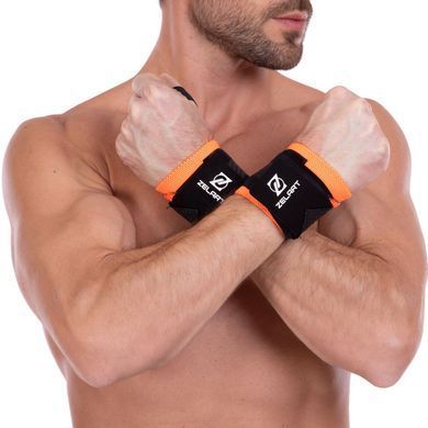 Бинты кистевые для жима STRENGTH WRIST WRAPS Zelart TA-2256 2штуки черный-оранжевый