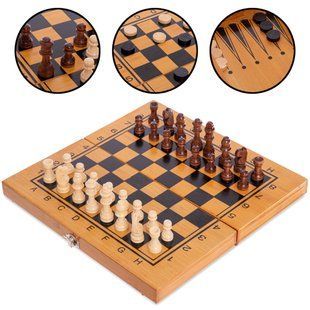 Шахматы шашки нарды 3 в 1 набор настольных игр из бамбука Zelart 341-161 размер 30х30см
