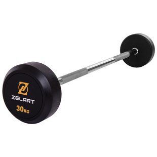 Штанга неразборная с фиксированным весом прямая обрезиненная Zelart Rubber Coated Barbell TA-2685-30 длина-95см 30кг черный