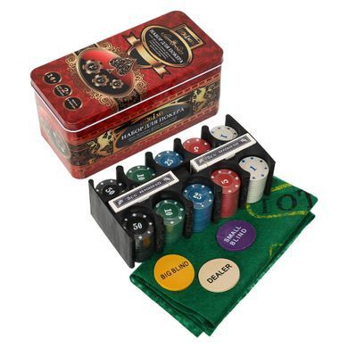 Набор для покера в металлической коробке Poker game set Zelart 6620H 200 фишек