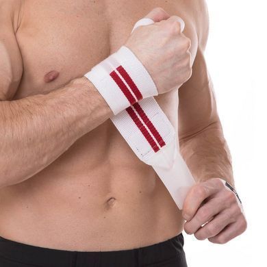Бинты кистевые для жима STRENGTH WRIST WRAPS Zelart SB-167071 2штуки белый-красный