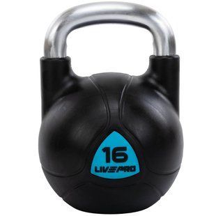 Гиря цельная с полиуретановым покрытием и хромированной ручкой LiveUp LP8040-16 вес 16кг черный