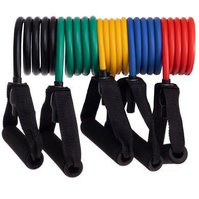Эспандер многофункциональный для фитнеса 5 жгутов Resistance Band Zelart ET-500 в чехле цвета в ассортименте
