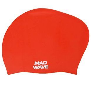 Шапочка для плавания силиконовая на длинные волосы для взрослых MadWave LONG HAIR M051101 цвет красный