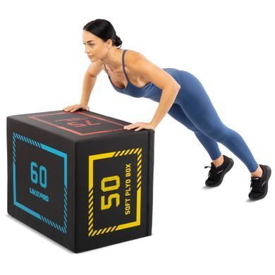 Бокс пліометричний тумба для кросфіту Пліобокс SOFT PLYO BOX LiveUp LP8155 1шт 50х60х75см чорний