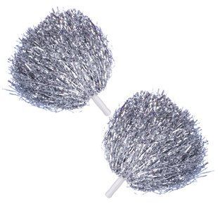 Помпоны нитевидные блестящие для чирлидинга и танцев с ручками Zelart Pom-Poms C-1680 цвет серебряный