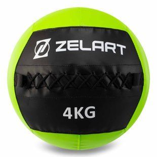 М'яч набивний медичний для кросфіту WALL BALL Zelart FI-5168-4 4кг чорний-зелений