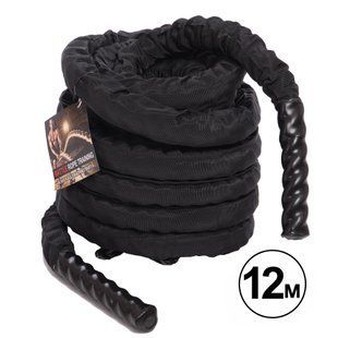 Канат для кросфіту в захисному рукаві Combat Battle Rope BATTLE ROPE Zelart FI-5719-12 12м чорній