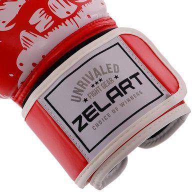 Перчатки боксерские на липучке FLEX Zelart SKULL BO-5493 размер 10 унции цвет красный
