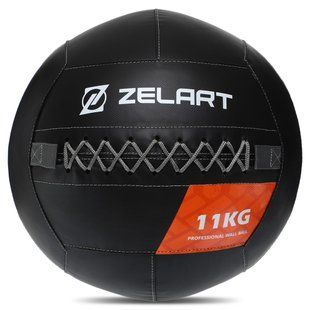 М'яч набивний медичний для кросфіту WALL BALL Zelart TA-7822-11 вага-11кг чорний