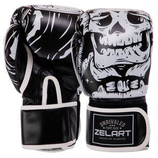 Перчатки боксерские на липучке FLEX Zelart SKULL BO-5493 размер 8 унции цвет черный