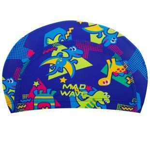 Шапочка для плавания текстильная детская MadWave DINOS M052902 цвет синий