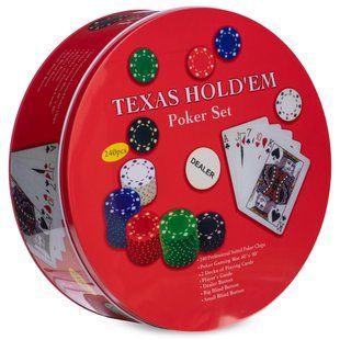 Набор для покера в круглой металлической коробке Texas Holdem Poker set Zelart IG-6616 240 фишек