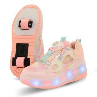 Роликовые кроссовки с подсветкой LED на двух колесах Huoleguo OB-6885 размер 33 цвет розовый