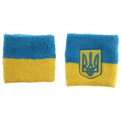 Напульсник спортивний махровий вбираючий вологу Zelart BC-4063 колір жовтий-блакитний
