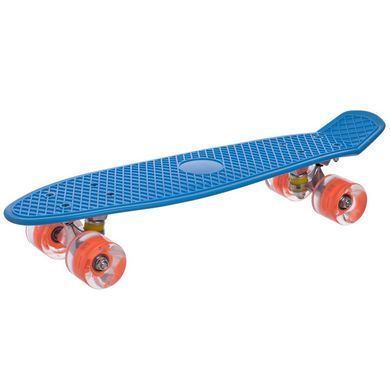 Пенни борд Penny Board круизер пластиковый со светящимися колесами 22" Zelart SK-5672-2 синий-оранжевый
