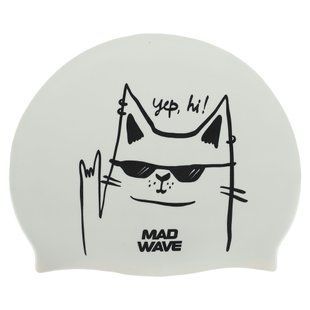 Шапочка для плавания силиконовая юниорская MadWave Junior Cat M057306 цвет белый
