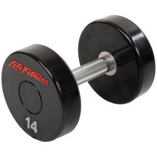 Гантель цільна професійна з поліуретановим покриттям LIFE FITNESS SC-80081-14 1шт 14кг чорний-червоний