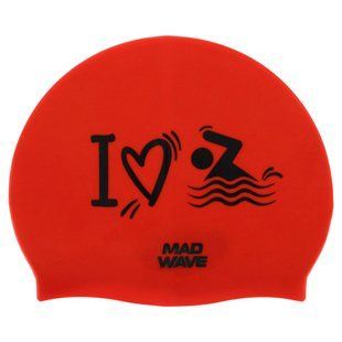 Шапочка для плавания силиконовая для взрослых MadWave LOVE SWIMMIMG M055320 цвет красный