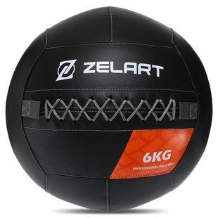 Мяч набивной медицинский для кроссфита WALL BALL Zelart TA-7822-6 вес-6кг черный