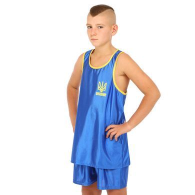 Форма боксерська дитяча майка та шорти Zelart UKRAINE CO-8941 розмір L, зріст 145-155см (28) колір синій