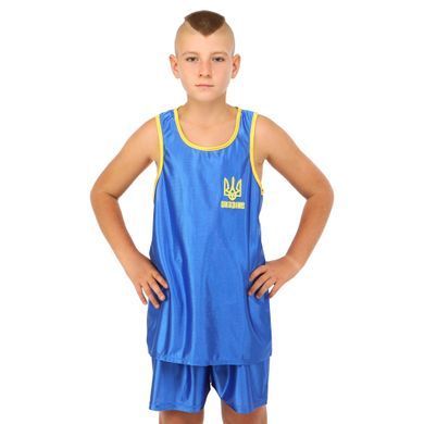 Форма боксерська дитяча майка та шорти Zelart UKRAINE CO-8941 розмір L, зріст 145-155см (28) колір синій
