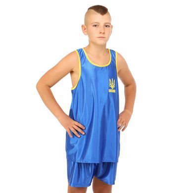 Форма боксерська дитяча майка та шорти Zelart UKRAINE CO-8941 розмір L, зріст 145-155см (28) колір синій