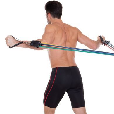 Эспандер многофункциональный для фитнеса 5 жгутов Resistance Band Zelart ET-501 в чехле цвета в ассортименте
