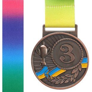Медаль спортивна зі стрічкою Zelart UKRAINE з українською символікою C-6210 колір бронзовий