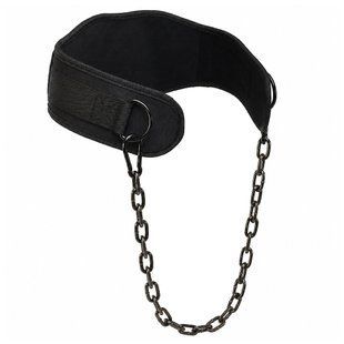 Пояс атлетический для отягощения текстильный с цепью и карабином EZOUS DIP BELT ARMOR N-01 спинка-17см черный