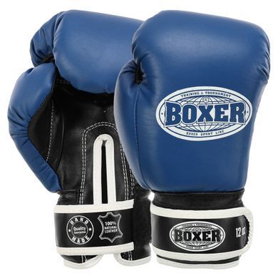Рукавиці боксерські на липучці шкіряні BOXER 2023 розмір 10 унції колір чорний-білий