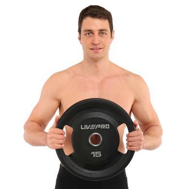 Блини диски поліуретанові 2 Handle металева втулка LiveUp LP8337-15 &oslash;51мм 15кг чорний