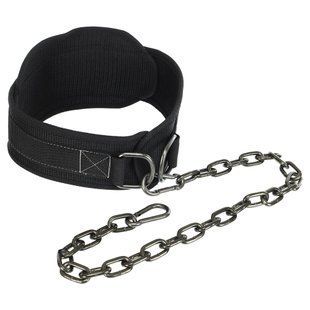 Пояс атлетичний для обтяження текстильний з ланцюгом та карабіном EZOUS DIP BELT SOFT STRAP N-03 спинка-16см чорний