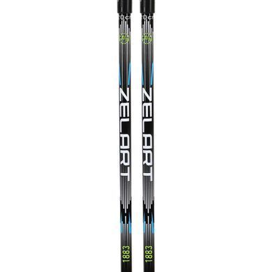 Лыжи беговые подростковые в комплекте с палками Zelart SK-0881-140B цвет черный-салатовый-оранжевый